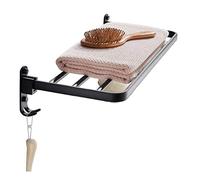 JQQJZLC Towel Holder Creative Foldable Towel Rack Space Aluminum Bath Towel Holder with Hook Towel Stand Bathroom Accessories Towel Rack/Black/40Cm