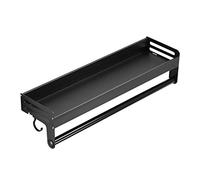 JQQJZLC Towel Holder Space Aluminum Wall Mounted Towel Rack Bathroom Towel Bar Storage Rack Bathroom Shelf with Hook Bathroom Accessories Towel Rack/Black/60Cm