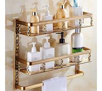 JQQJZLC Towel Rack European-Style Bath Towel Rack Space Aluminum Antique Towel Bar Rail, Wall-Mounted Bathroom Hardware Set Bathroom Hardware/Carved Double Shelf