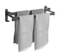 JQQJZLC Towel Rack Towel Rail Space Aluminum Towel Rack with Double Towel Bar and Hooks Towel Rail Wall Mounted Towel Holder for Toilet Bathroom Towel Bar Towel Holder/Schwarz/70Cm