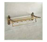 JQQJZLC Towel Rails Bathroom Towel Rack Wall Mounted Towel Holder, Nail NoFoldable Antique Brass Bath Towel Rack, Active Bathroom Towel Bar, Double Towel Holder with Hooks Bathroom Accessories/Abs-