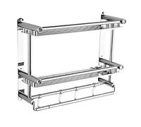 JQQJZLC Towel Rails Towel Rack - Wall Mount,Bathroom Shower 2 Layer Stainless Steel Wall Shelf with Towel Bar with Hooks 3 Sizes Optional,Drill Installation Shelves/60 * 38 * 16Cm