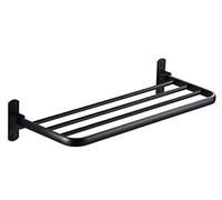 JQQJZLC Towel Rails, Towel Rail Towel Bar Folding Towel Rack Single Layer Towel Holder Wall-Mounted Space Aluminum Hotel Rail Shelf for Bathroom Towel Bar Towel Rack (Blue : Schwarz, Size