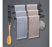 JQQJZLC Towel Rails Wall Mounted 3 Tier Towel Rack with Hooks Space Aluminum Towel Rack Bathroom Towel Holder No Fading Towel Shelves for Kitchen Bathroom Toilet Hotel Office (Black, 50CM)