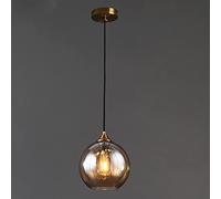 JQQJZLC Vintage Globe Pendant Light 1-Light Farmhouse Hanging Pendant Light Fixtures with Smoke Gray Glass Shade, Black Adjustable Cord Chandeliers Pendant Lamp for Kitchen Dining Room (B) (Plug)