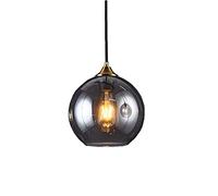 JQQJZLC Vintage Globe Pendant Light 1-Light Farmhouse Hanging Pendant Light Fixtures with Smoke Gray Glass Shade, Black Adjustable Cord Chandeliers Pendant Lamp for Kitchen Dining Room (B) (Plug)