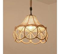 JQQJZLC Vintage Loft Restaurant Art Pendant Lamp, Rustic Style Iron Hemp Rope Chandelier, Natural Bamboo Brown Industrial Ceiling Light, Living Room Dining Room Kitchen Adjustable Hanging Lamp E27