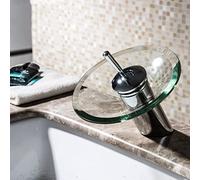 JQQJZLC Washbasin Faucet Brass Round Glass Bathroom Sink Hole Water Hot and Cold Tap Waterfall Faucet for Bathroom Mixer Tap Torneira Water Inlet Pipe