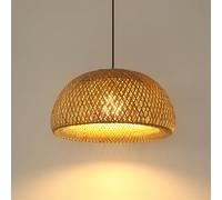 JQQJZLC Weaving Pendant Lamp Chinese Art Living Room Bedroom Hanging Lights Restaurant Lantern Chandelier Hand Knitted Wicker Lampshade for Kitchen Island Dining Table Bar