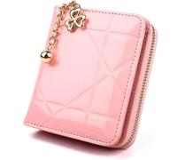 JQQJZLC Women Wallets New Ladies Patent Leather Case Wallet Girls Coin Purse Women Credit Card Holder Case Short 3 Folding Solid Color Money Bag(Pink)