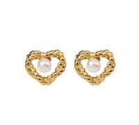 JQQJZLC Women's Gold Plated Heart Pearl & Stud Earrings Stainless Steel Hollow Dainty Jewelry Sweet Fairy Style for Daily/Special Occasions