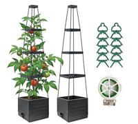 JQTOP 2 Pack Raised Garden Bed Planter Box with Trellis, 58”Tomato Planter with Trellis for Climbing Plants Vegetables Vine Flowers, Self-Watering Tomato Cage for Garden Patio Outdoor & Indoor (2)