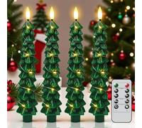 JQTOP Flameless Taper Candles with Remote Timer - 4 Pcs Battery Operated LED Candlesticks Lights, 3D Flame Wick, Perfect Green Gifts for Christmas Tree Decorations (Christmas Tree with Lights)