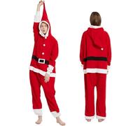 JQTOP Halloween Adult jumpsuit - Hot stamping mink fur women's jumpsuit, unisex Halloween cosplay pajama costume (Santa Claus)