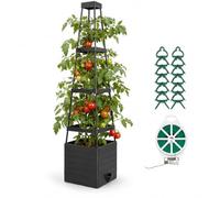 JQTOP Raised Garden Bed Planter Box with Trellis, 58”Tomato Planter with Trellis for Climbing Plants Vegetables Vine Flowers, Self-Watering Tomato Cage for Garden Patio Outdoor & Indoor