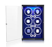 JQUEEN Watch Winder for Automatic Watches, Walnut Paint LED 6 Watch Winders with Quiet Japanese Motor, Open The Cover and Stop, 4 Rotation Modes