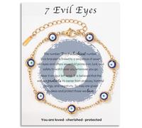 JQVLOVE 18K Gold Plated Stainless Steel 7 Evil Eyes Bracelet - Sevenfold Protection Bracelet Ojo Turco Amulet Lucky Jewelry Gifts with Meaning Card for Women & Teen Girls, One Size, Stainless Steel