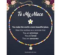JQVLOVE Colorful Beaded Daisy Necklace for Girls - Cute Charm Jewelry Gift for Daughter, Granddaughter, Niece - Perfect for Birthday, Christmas, or Everyday Wear, One Size, Resin, No Gemstone