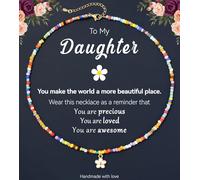 JQVLOVE Colorful Beaded Daisy Necklace for Girls - Cute Charm Jewelry Gift for Daughter, Granddaughter, Niece - Perfect for Birthday, Christmas, or Everyday Wear, One Size, Resin, No Gemstone