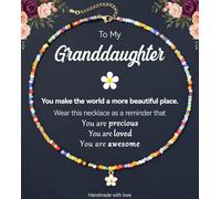 JQVLOVE Colorful Beaded Daisy Necklace for Girls - Cute Charm Jewelry Gift for Daughter, Granddaughter, Niece - Perfect for Birthday, Christmas, or Everyday Wear, One Size, Resin, No Gemstone