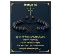 JQVLOVE Cross Beaded Bracelet with Blue Tiger Eye - Christian Gift for Teen Boys & Men, Son, Grandson, Nephew, Brother - Baptism, Confirmation, First Communion Birthday, Graduation, Christmas Gifts