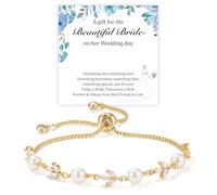 JQVLOVE Pearl Bracelet for Women, Bridesmaid & Bride Wedding Jewelry Gift, Adjustable Gold Chain with Pearls, Elegant Bridal Shower Keepsake, One Size, Metal, no gemstone