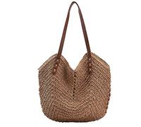 JQWSVE Straw Bag for Women Summer Beach Bag Soft Woven Tote Bag Large Rattan Shoulder Bag for Vacation, Brown, Irregular
