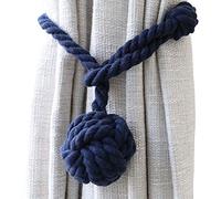 JQWUPUP Rustic Curtain Tiebacks - Outdoor Curtain Holdbacks Holders - Cotton Drape Tie Backs Rope for Curtains (Navy Blue, 2 Pack)