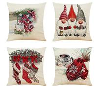 Jqynn Cushion Covers Christmas Dwarf 50x50cm Autumn Sofa Bed Colorful Cushions Outdoor Cushions 20x20in linen Decorative Cushions Pillow Cover for Livingroom Bedroom With Invisible Zipper, Set of 4
