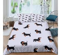 JQZRXKPNHB 3D Printed Dachshund Dog Duvet Cover Microfiber Soft Bedroom Decor Sausage Dog Bedding Set for Adults Teens Single（135x200cm）