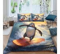 JQZXKNHPRS 3D All Season Microfiber Surfing penguin Comforter Cover Breathable Bedding Set w/Pillowcase cartoon ocean adventure Quilt Cover Easy Care Breathable Washable for All Super king（260x220cm）