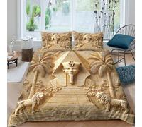 JQZXKNHPRS 3D Design Cosy Microfibre Egyptian pharaoh Quilt Cover Sets Soft Bedding Set with Pillow Cases Ancient temple style Bedding Quilt Cover All Season for Home Decor Super king（260x220cm）