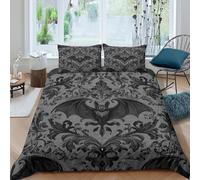 JQZXKNHPRS 3D Easy Care Microfibre gothic bat Duvet Cover All Season Bedding Set w/Pillow Cases dark ornamental pattern Bed Quilt Cover All Season Soft for Boys Girls Kids Super king（260x220cm）