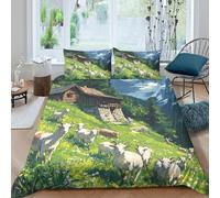 JQZXKNHPRS 3D Print All Season Microfibre Alpine goats Duvet Cover Set Breathable Bedding Set with Pillow Cases Pastoral mountain scene Quilt Cover Easy Care for Men Women Kids Single（135x200cm）