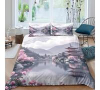JQZXKNHPRS 3D Print All Season Microfibre Japanese temple Duvet Cover Set Breathable Bedding Set with Pillow Cases Zen garden style Quilt Cover Easy Care for Men Women Kids Super king（260x220cm）