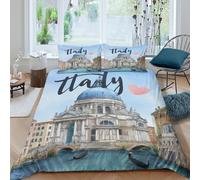 JQZXKNHPRS 3D Print Cosy Microfiber Venice canal scene Quilt Cover Sets Breathable Bedding Set w/Pillowcase watercolor travel Duvet Cover All Season for Bedroom Decoration Super king（260x220cm）