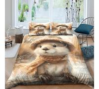 JQZXKNHPRS 3D Print Soft Microfibre Cute otter wearing hat Quilt Cover Breathable Bedding Set with Pillowcases Watercolor animal Duvet Cover Sets All Season Easy Care for Couples King（220x240cm）