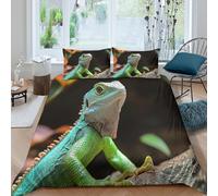 JQZXKNHPRS 3D Printed Breathable Microfiber Green Lizard Quilt Cover Sets All Season Bedding Set with Pillow Shams Wild Animal Bedding Quilt Cover Easy Care for Home Decoration Double（200x200cm）