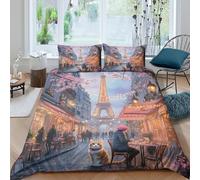 JQZXKNHPRS Easy Care 3D Printed Microfiber Paris Street Duvet Cover Breathable Bedding Set with Pillow Cases Cherry Blossom Quilt Cover Sets All Season Soft for Kids Boys Girls Single（135x200cm）