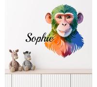 JR Decal Personalised Chimpanzee Head Wall Sticker with Custom Name - Cute App Monkey Animal Wall Decal for Nursery, Kids Bedroom, Playroom - Removable Vinyl Art (45 cm Wide X 70 cm high)