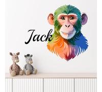 JR Decal Personalised Chimpanzee Head Wall Sticker with Custom Name - Cute App Monkey Animal Wall Decal for Nursery, Kids Bedroom, Playroom - Removable Vinyl Art (20 cm Wide X 30 cm high)