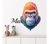 JR Decal Personalised Gorilla Head Wall Sticker with Custom Name - Cute Animal Wall Decal for Nursery, Kids Bedroom, Playroom - Removable Vinyl Art (20 cm Wide X 30 cm high)
