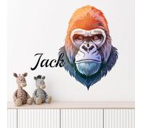 JR Decal Personalised Gorilla Head Wall Sticker with Custom Name - Cute Animal Wall Decal for Nursery, Kids Bedroom, Playroom - Removable Vinyl Art (80 cm Wide X 120 cm high)