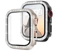 JR.DM 2 Pack Bling Case with HD Screen Protector Compatible with Apple Watch Series 1 2 3 42mm Women Glitter Diamond Rhinestone Bumper Face Cover for iWatch Accessories 42mm Starlight/Black