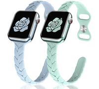 JR.DM 2 Pack Engraved Silicone-Bands Compatible with Apple Watch Band 38mm 40mm 41mm 42mm 44mm 45mm 46mm 49mm, Slim Feminine Fashion Leaf Waterproof Strap,For iWatch Series 10 9 8 7 6 5 4 3 2 1 Women