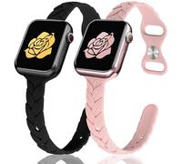 JR.DM 2 Pack Engraved Silicone-Bands Compatible with Apple Watch Band 38mm 40mm 41mm 42mm 44mm 45mm 46mm 49mm, Slim Feminine Fashion Leaf Waterproof Strap,For iWatch Series 10 9 8 7 6 5 4 3 2 1 Women