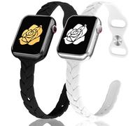 JR.DM 2 Pack Engraved Silicone-Straps Women Compatible with Apple Watch 38mm 40mm 41mm 42mm 44mm 45mm 46mm 49mm Slim Feminine Fashion Leaf Waterproof Band for iWatch Series 10 9 8 7 6 5 4 3 2 1 Ultra