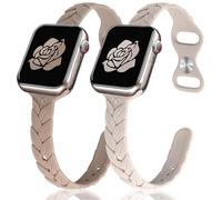 JR.DM 2 Pack Engraved Silicone-Straps Women Compatible with Apple Watch 38mm 40mm 41mm 42mm 44mm 45mm 46mm 49mm Slim Feminine Fashion Leaf Waterproof Band for iWatch Series 10 9 8 7 6 5 4 3 2 1 Ultra