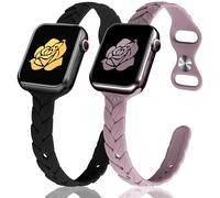 JR.DM 2 Pack Engraved Silicone-Straps Women Compatible with Apple Watch Strap 38mm 40mm 41mm 42mm 44mm 45mm 49mm, Slim Feminine Fashion Leaf Design Waterproof Strap for iWatch Series 9 8 7 6 5 4 3 2 1