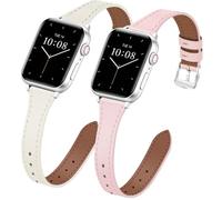JR.DM 2 Pack Slim Leather Bands for Women Compatible with Apple Watch 40mm 42mm(S10/11) 41mm 38mm, Soft Top Leather Watch Thin Straps Replacement for iWatch Series 11/10/9/8/7/6/5/4/3/2/1/SE